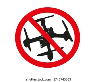 No drone zone sign. No drones icon vector. Flights with drone prohibited.