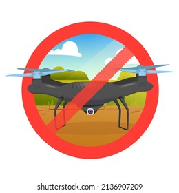 No drone zone sign flights with drone prohibited. Vector illustration.