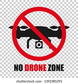 No drone zone sign icon in transparent style. Drone vector illustration on isolated background.