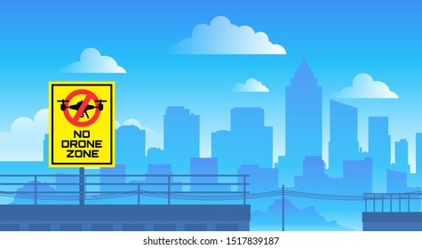 no drone zone sign on the roof city urban landscape