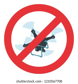 No drone zone sign. No quadcopter area icon. Flights with drones prohibited. Vector symbol.