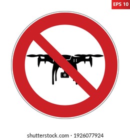 Kein Schild der Trockenzone. Vektorgrafik eines Verbotszeichens ohne Drohnen einzeln auf weißem Hintergrund. Roter Kreis durchkreuzte sich mit einer unbemannten Airbus-Ikone im Inneren. Spy-Camera-Flüge sind nicht erlaubt.