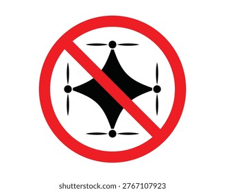 No Drones Prohibited Sign Vector Illustration with Quadcopter Silhouette in Red Strikeout Circle