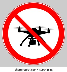 No drones sign, Drones free area. Drones flights limitations in public places. Zone free of drones