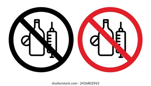 No Drugs or Alcohol Sign Icon Set. Vector Illustration