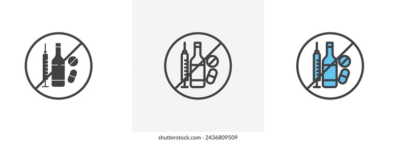 No Drugs or Alcohol Sign Isolated Line Icon Style Design. Simple Vector Illustration