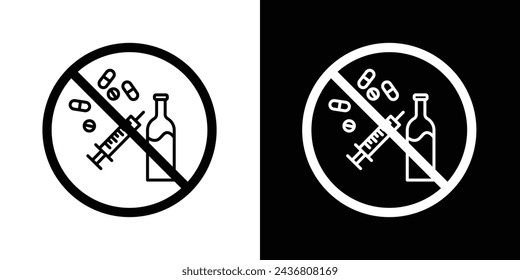 No Drugs or Alcohol Sign Line Icon on White Background for web.