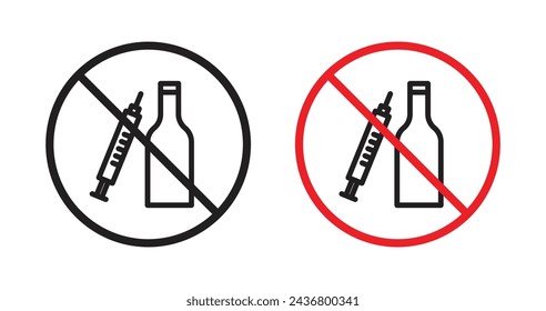 No Drugs or Alcohol Sign Vector Icon Set. Intoxication Ban Emblem vector symbol for UI design.