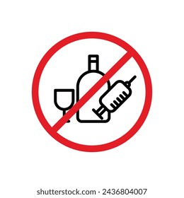 No Drugs or Alcohol Sign Vector Line Icon Illustration.