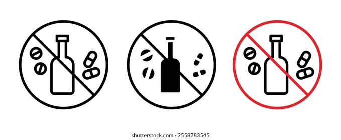 No drugs or alcohol sign vector set