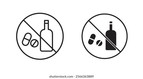 No drugs or alcohol sign vector in line stroke and flat versions