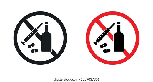 No drugs or alcohol sign vectors in black and colored version