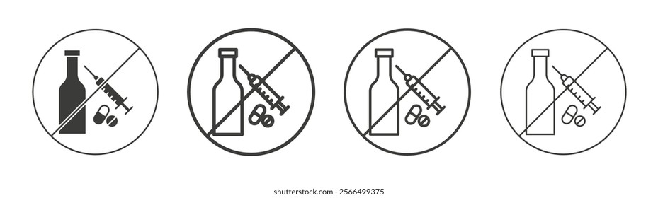 No drugs or alcohol signs flat and linear vector illustration on white background.