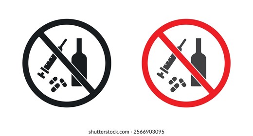 No drugs or alcohol signs set in black and colored