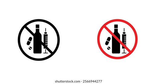 No drugs or alcohol signs. vector signs set