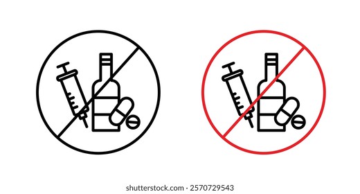 No drugs or alcohol signs vectors on white background.