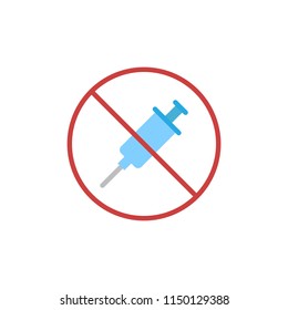 No drugs allowed flat icon, vector sign, colorful pictogram isolated on white. No injection symbol, logo illustration. Flat style design