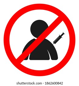 No drugs allowed. Injections are prohibited to people. Stop Drugs icon. Vector stock illustration.