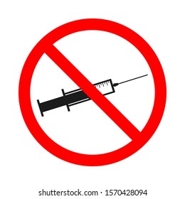 No drugs allowed. No syringe sign on white background. Stop Drugs sign. Vector stock illustration.