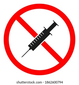 No drugs allowed. No syringe sign on white background. Stop Drugs sign. Vector stock illustration.