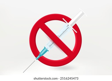 No drugs concept with syringe. 3d vector illustration