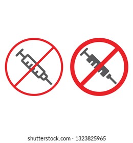 No drugs line and glyph icon, prohibited and forbidden, no syringe sign, vector graphics, a linear pattern on a white background, eps 10.