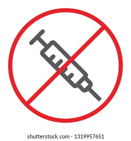 No drugs line icon, prohibited and forbidden, no syringe sign, vector graphics, a linear pattern on a white background, eps 10.