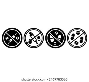 no drugs pill sign symbol icons warning vector design simple black white illustration template collections sets