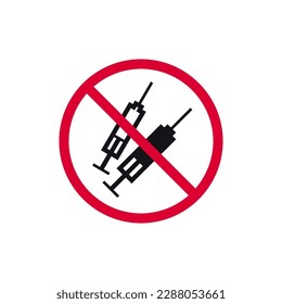 No drugs prohibited sign, forbidden modern round sticker, vector illustration.