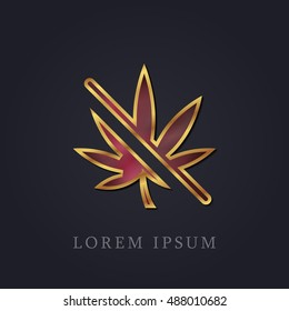 No Drugs Red Ruby with Golden Frame Precious Jewellery Icon / Logo Design