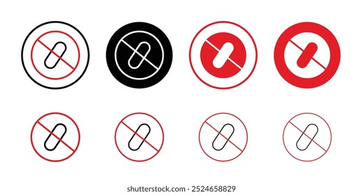 No drugs sign Collection of flat thin outline vector