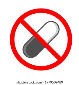 No Drugs Sign Pill Capsule Icon Illustration Vector