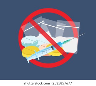 No drugs sign with pills in bag stock illustration