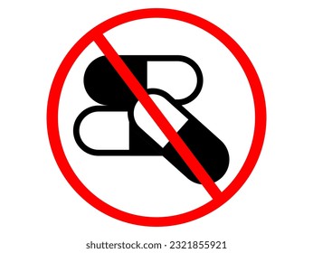 no drugs sign prohibition sign red frame Inside are 3 capsules. For June 26, International Day Against Drug Abuse.
