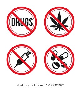 No Drugs Sign Red Prohibition Signs Stock Vector (Royalty Free ...