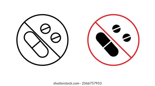 No drugs signs in black outline, solid and colored style