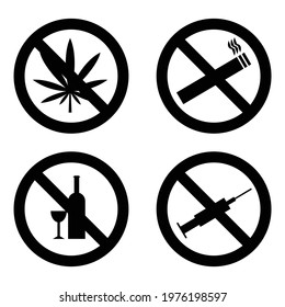 No Drugs Signs Icons Vector Illustration Stock Vector (Royalty Free ...