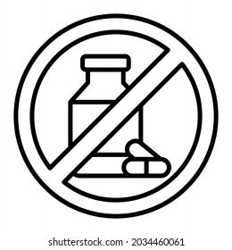 No Drugs Vector Outline Icon Isolated On White Background
