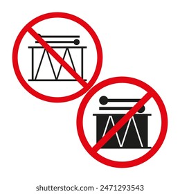 No Drumming Allowed sign. Percussion instrument prohibition. Silence zone symbol.