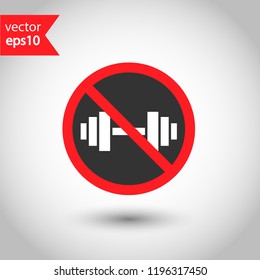  No dumbbell chat vector sign. Prohibited dumbbell vector icon. Warning, caution, attention, restriction. No dumbbell icon. EPS 10 flat symbol.