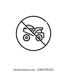 No dumping allowed line icon sign symbol isolated on white background. No dump truck line icon