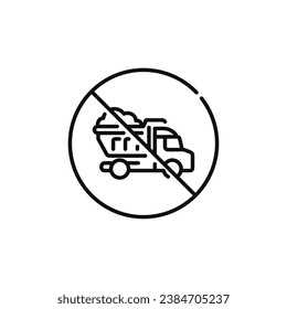 No dumping allowed line icon sign symbol isolated on white background. No dump truck line icon