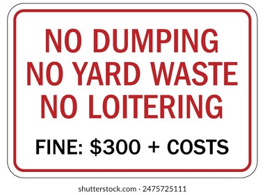 Warnschild für kein Dumping-Bußgeld