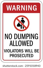 No dumping warning sign and labels