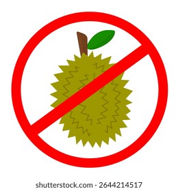 Nenhum clip-art de sinal de fruta duriano com objeto de círculo vermelho. Durian não é permitido adesivo ou gráfico imprimível isolado em fundo branco