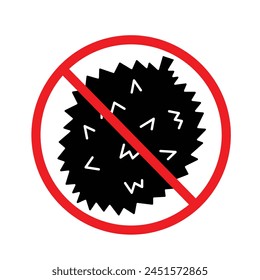 No durians. Fruit with strong potent smell not allowed illustration icon sign with red cross isolated on square white background. Simple flat signage drawing.