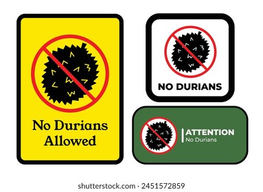 No Durians sign age banner poster stickers illustration set collection bundle group. Simple flat signage drawing.