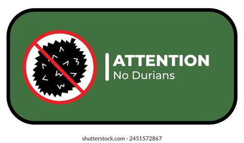 No durians sign age banner poster sticker isolated illustration on horizontal green background. Simple flat signage drawing.