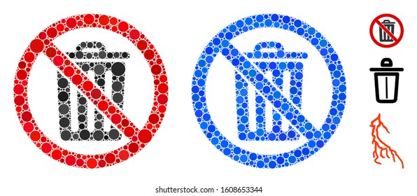 No dustbin mosaic of circle elements in various sizes and color hues, based on no dustbin icon. Vector circle elements are organized into blue composition.