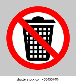 No Dustbin vector icon. Forbidden sign isolated on gray background.